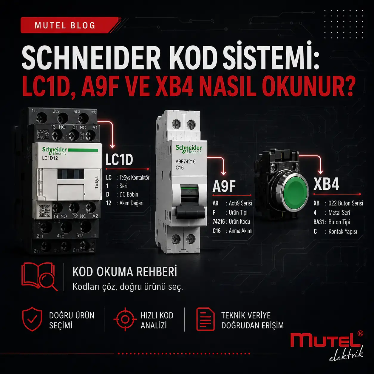 Schneider Kod Sistemi: LC1D, A9F ve XB4 Nasıl Okunur?