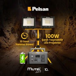 Pelsan 100W Şarjlı Taşınabilir Tripod Led Projektör - PELSAN