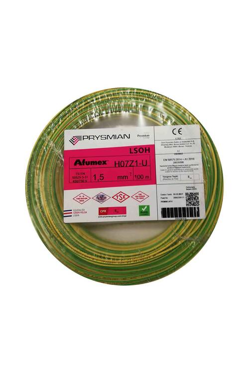 Prysmian 1,5mm Sarı Yeşil Nya Tek Telli Yanmaz Halojen Free Topraklama Kablo- H07Z1-U - 1