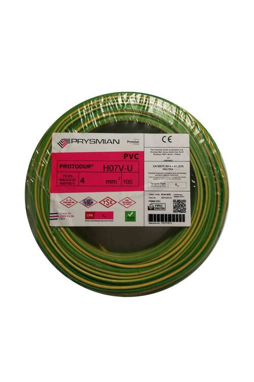 Prysmian 4mm Sarı Yeşil Nya Tek Telli Kablo - H07V-U - 1